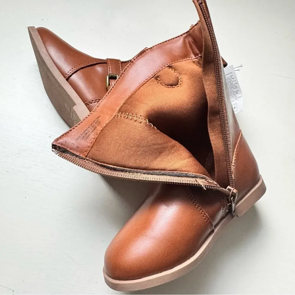 Old Navy Girls Brown Leather Boots with Buckle and SideZippers Sz 9